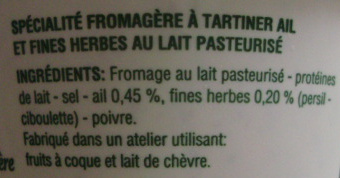 Spécialité Fromagère Ail & Fines Herbes (22,5 % MG) - Ingredienser - fr
