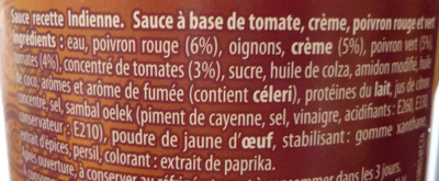 Sauce recette Indienne - Ingredients - fr