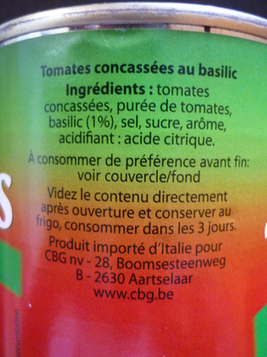 Tomates concassées au basilic - Ingrédients