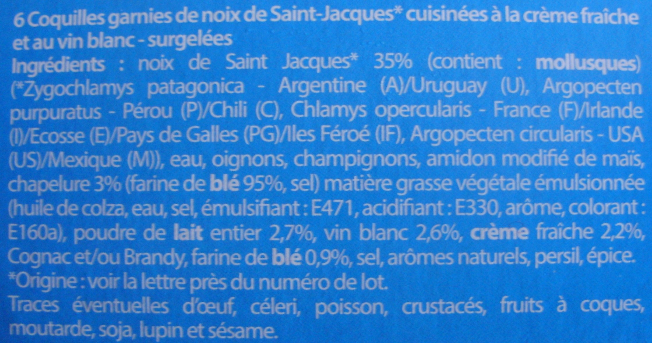 6 coquilles st Jacques à la bretonne - المكونات - fr