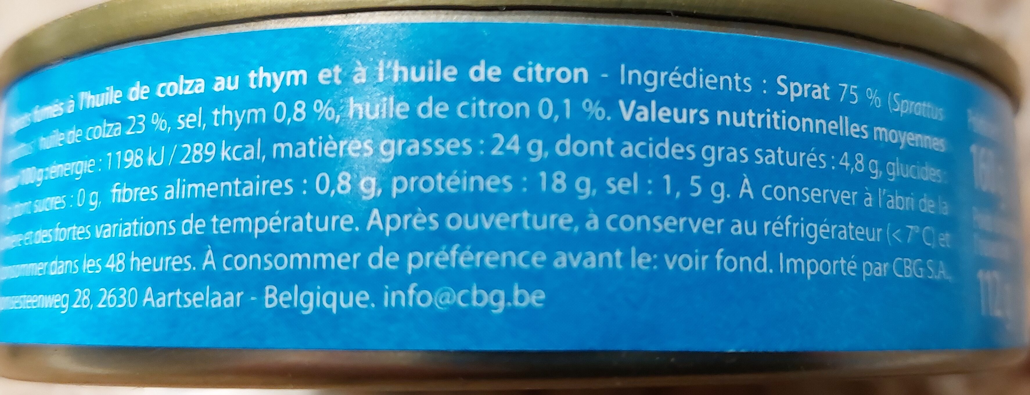 Petites sardines au thym et au citron - Nutrition facts - fr