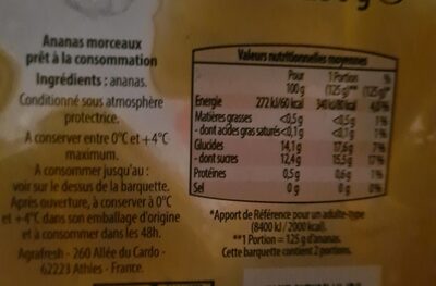 Ananas morceaux - Nutrition facts - fr