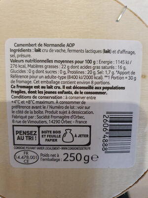 Camembert de Normandie - Ingrediënten - fr