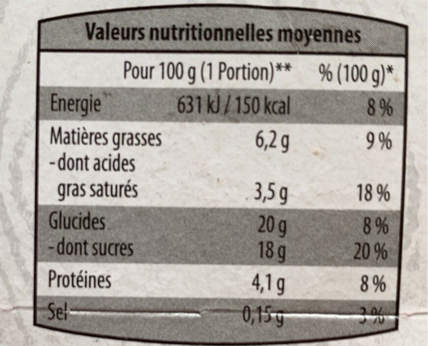Crème aux Oeufs Saveur Vanille - Información nutricional - fr