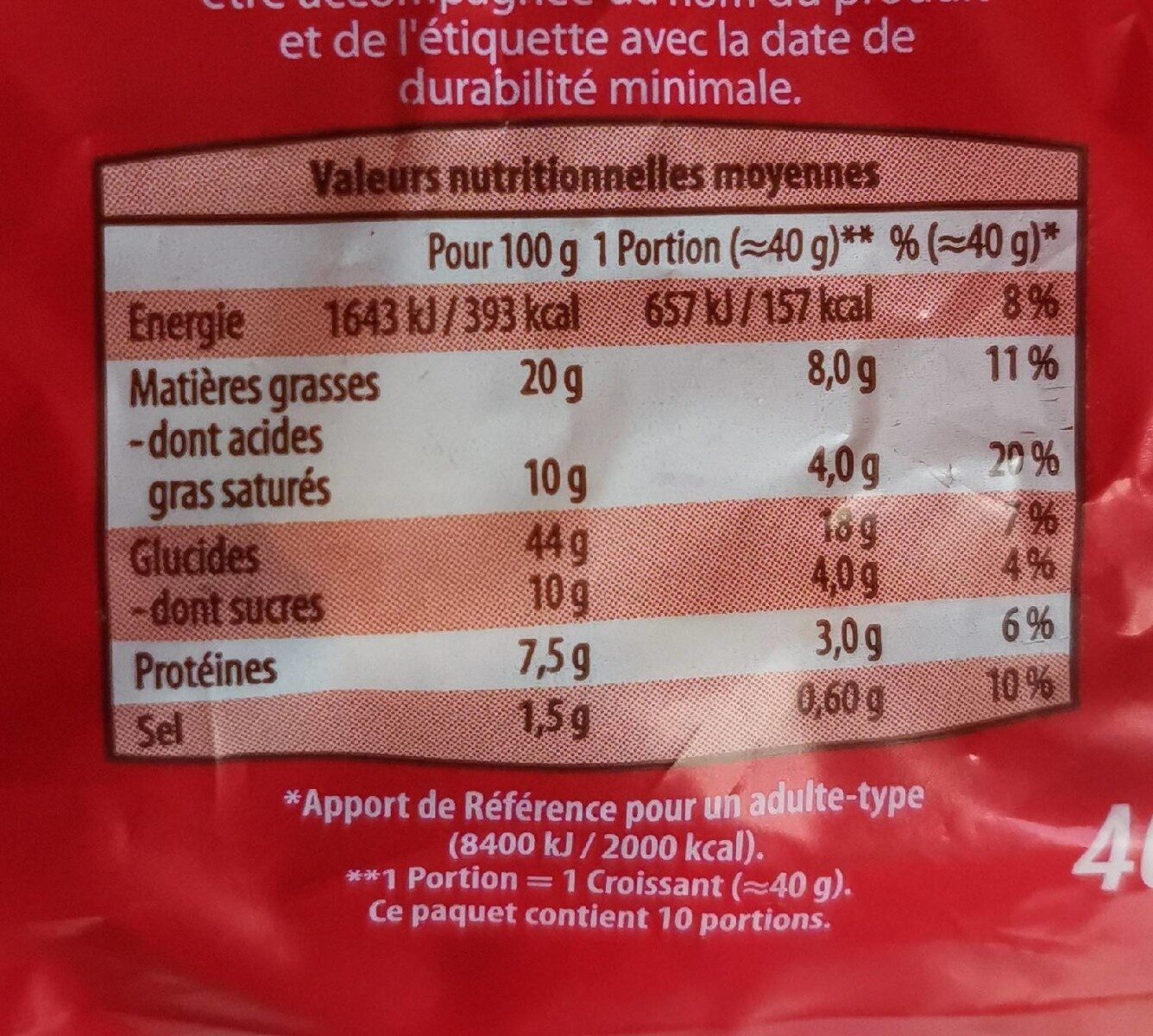 10 Croissants - Nutrition facts - fr