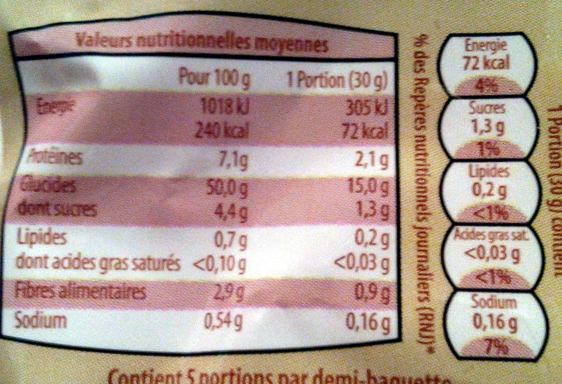 4 demi baguettes précuites - Valori nutrizionali - fr