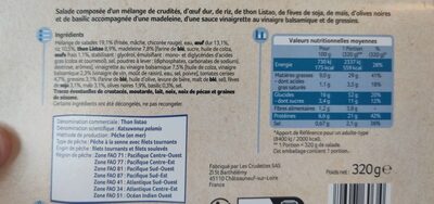 Salade repas riz salade œuf crudités thon - Nutrition facts - fr