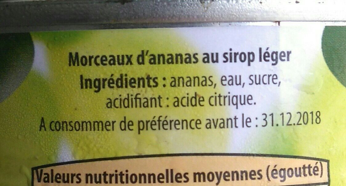 Ananas en tranches au sirop léger - Ingredients - fr