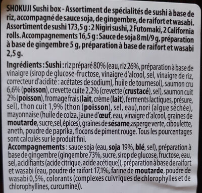 Sushi Box Sunakku (ou Shokuji) - Ingredients - fr