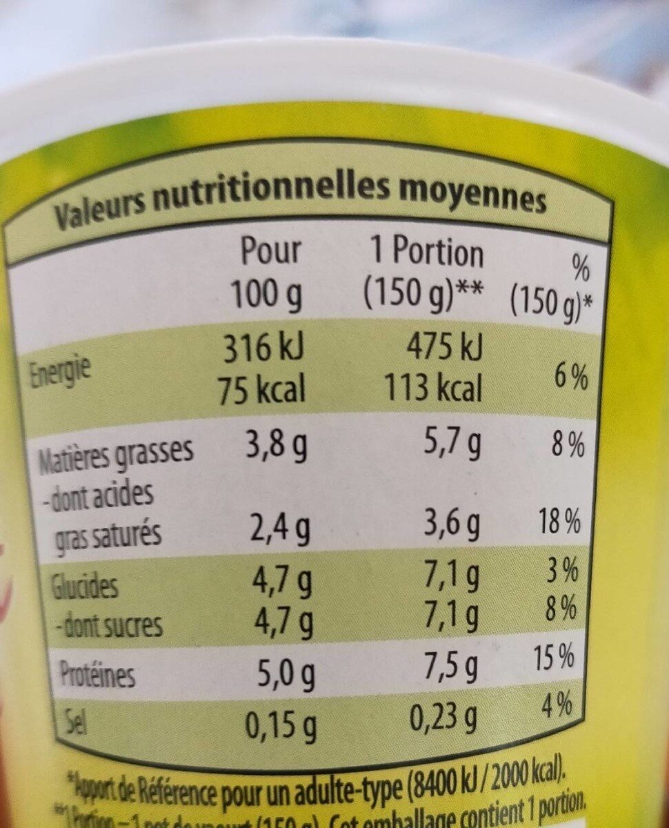 yaourts nature - Información nutricional - fr