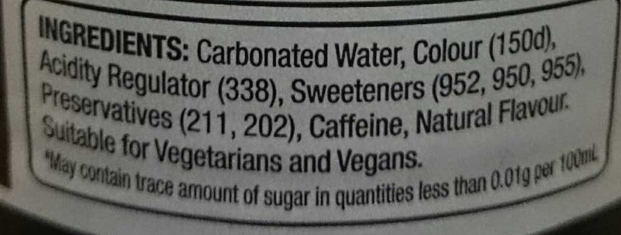 Cola 99.99% Sugar Free - Ingredients