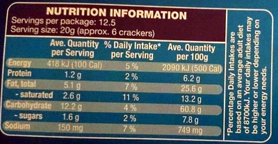 Topz Crackers Original - Nutrition facts