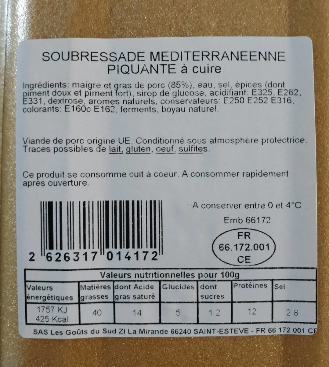 Soubressade méditerranéene - Ingredients - fr