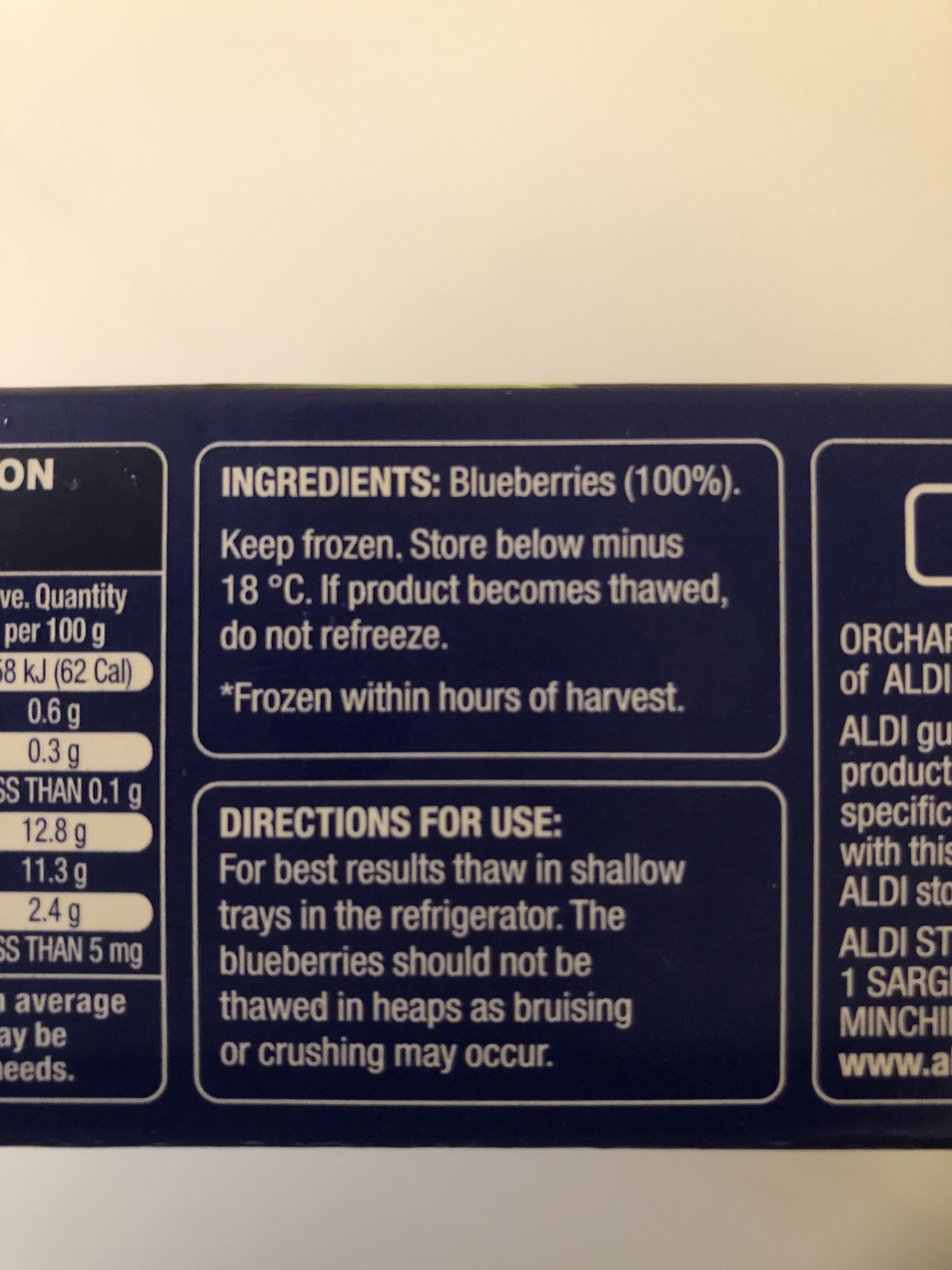 Aldi Orchard & Vine Blueberries - Ingredients