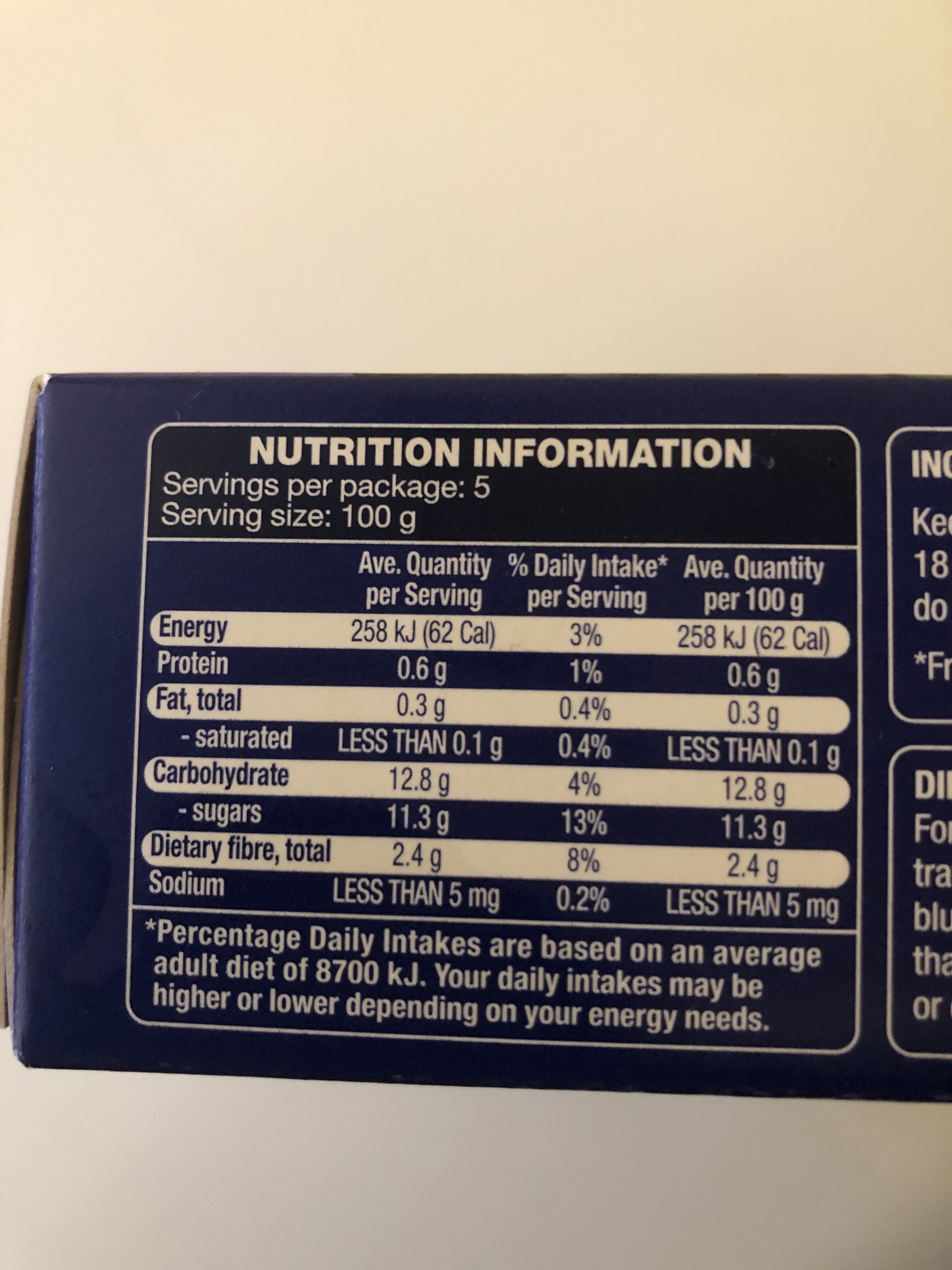 Aldi Orchard & Vine Blueberries - Nutrition facts