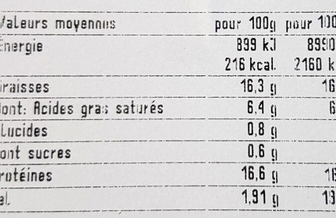 Chipolata porc fermier label rouge - Nutrition facts - fr