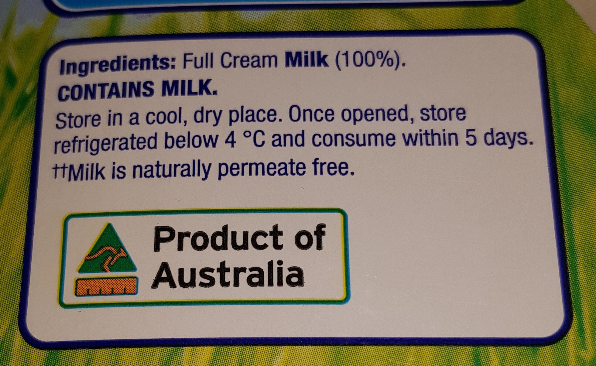 Full Cream Long Life Milk - Ingredients