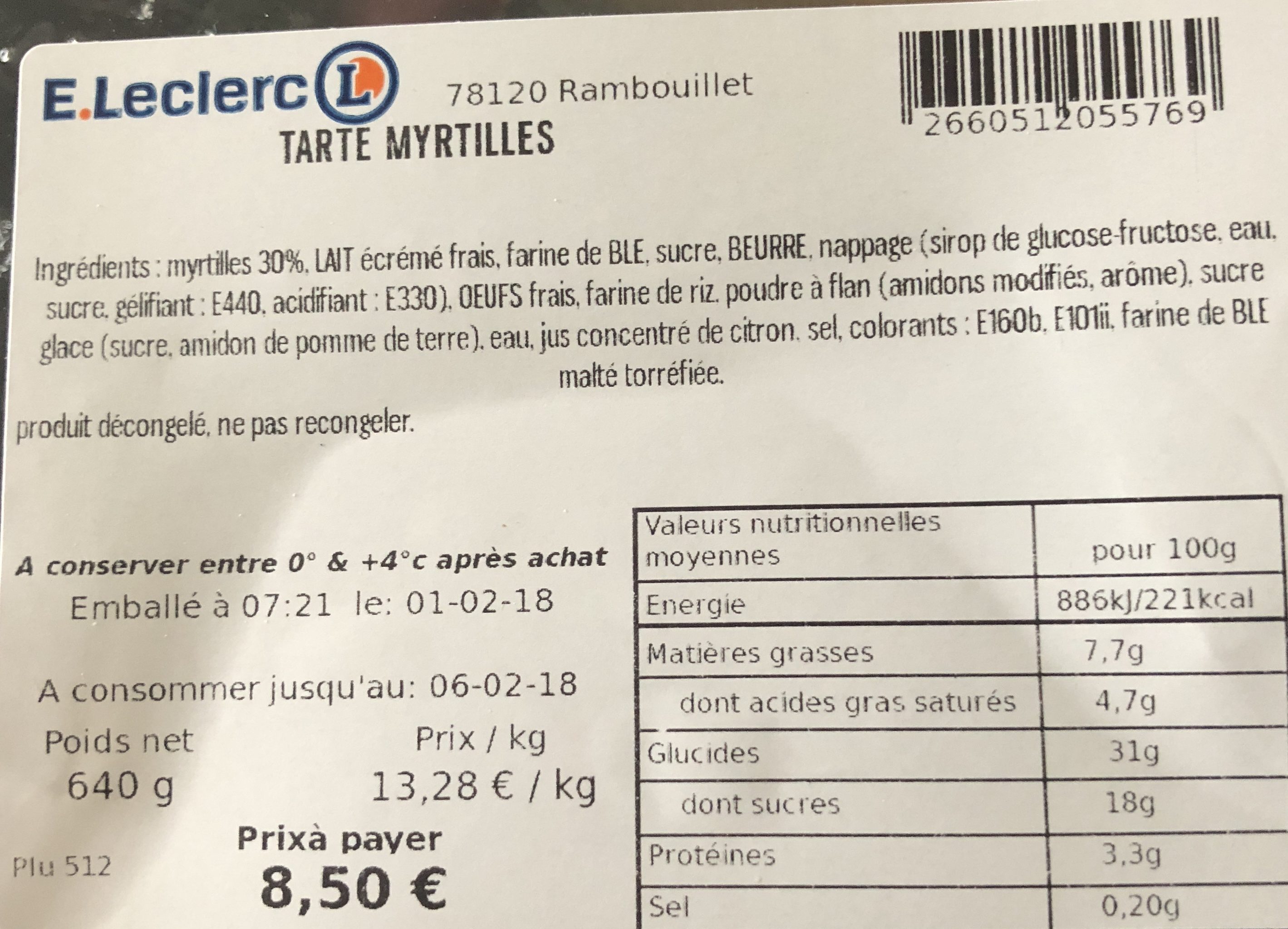Tarte myrtilles - Ingredients - fr