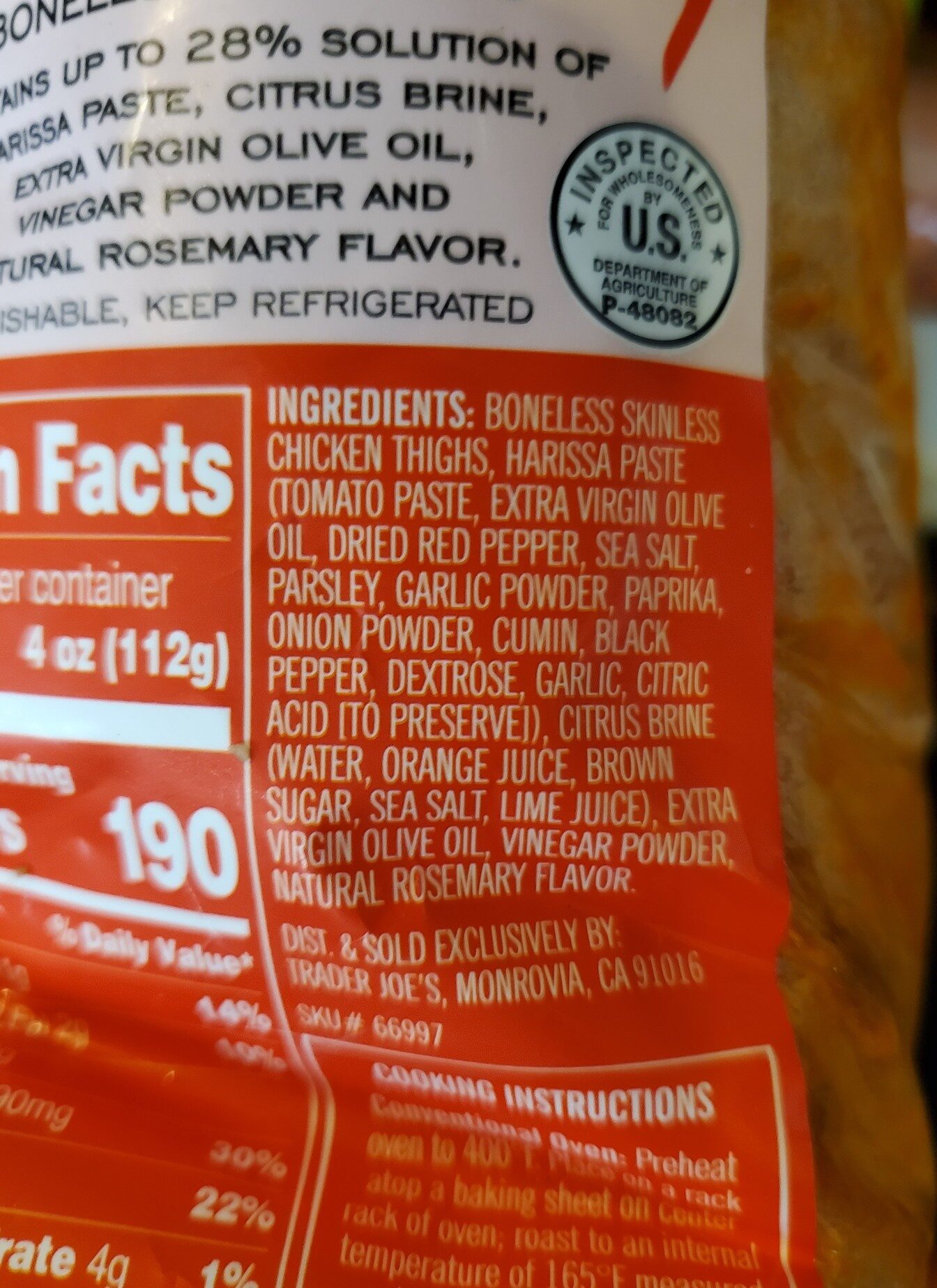 harrissa flavored chicken thighs - Ingredients