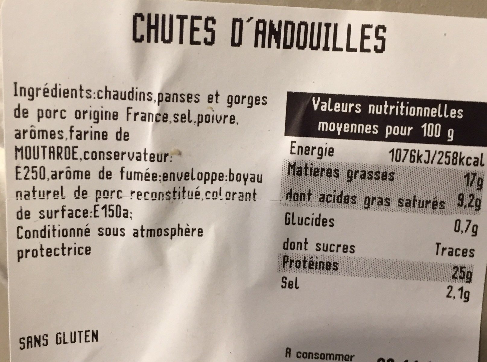 Chutes d'andouilles - Ingredientes - fr