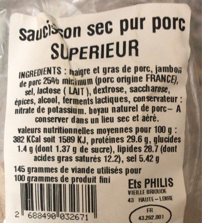 LE Supérieur - حقائق غذائية - fr