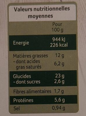 Tarte poireaux - Nutrition facts - fr