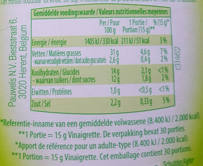 Vinaigrette yaourt - Voedingswaarden - fr