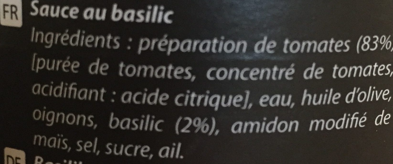 Sauce au basilic - Ingrédients