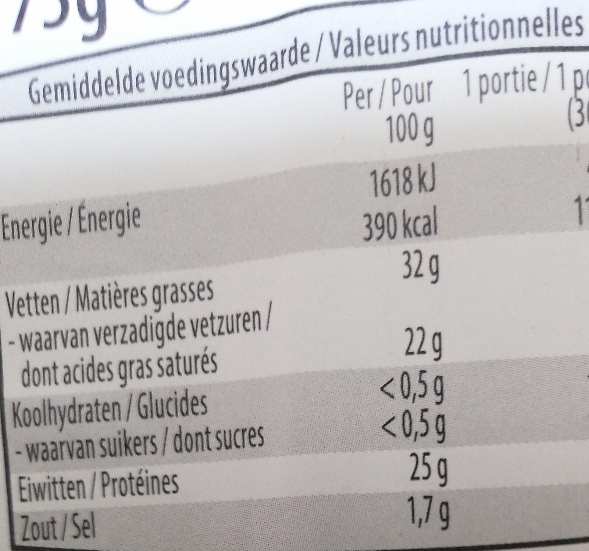 Geitenkaas - Tableau nutritionnel - nl