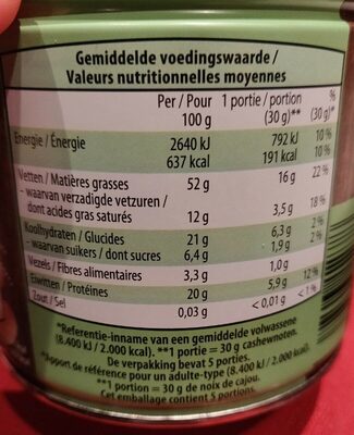 Noix de cajou, sans sel & grillée - Nutrition facts - fr