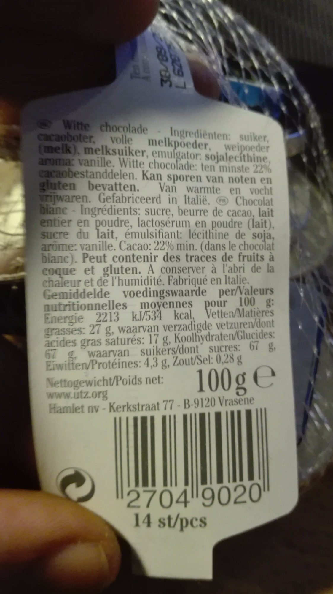 Chocolat blanc - Pièces et Billets 100 Euro - Näringsfakta - fr