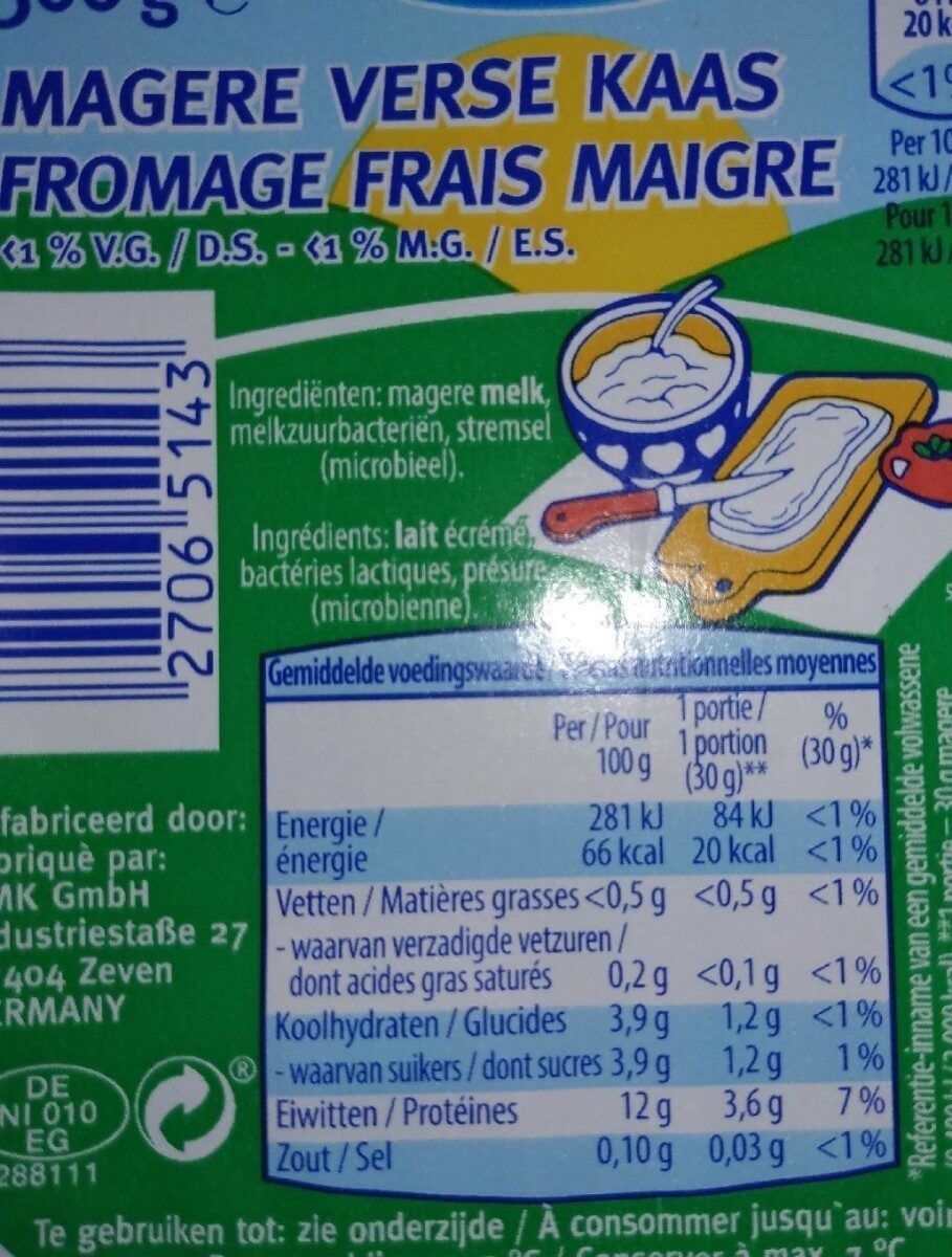 Fromage Frais Maigre - Tableau nutritionnel