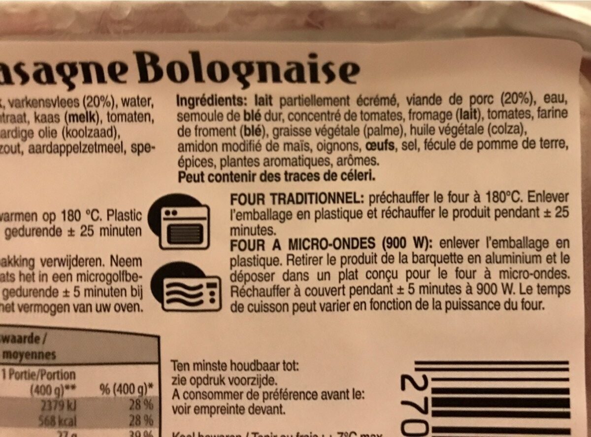 Lasagnes facon bolognaise - Ingrediënten - fr