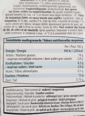 Filets de maquereau en sauce tomate et poivrons - Voedingswaarden - fr