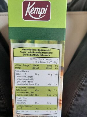 Kempi Apéri-Toasts natural & organic - Tableau nutritionnel