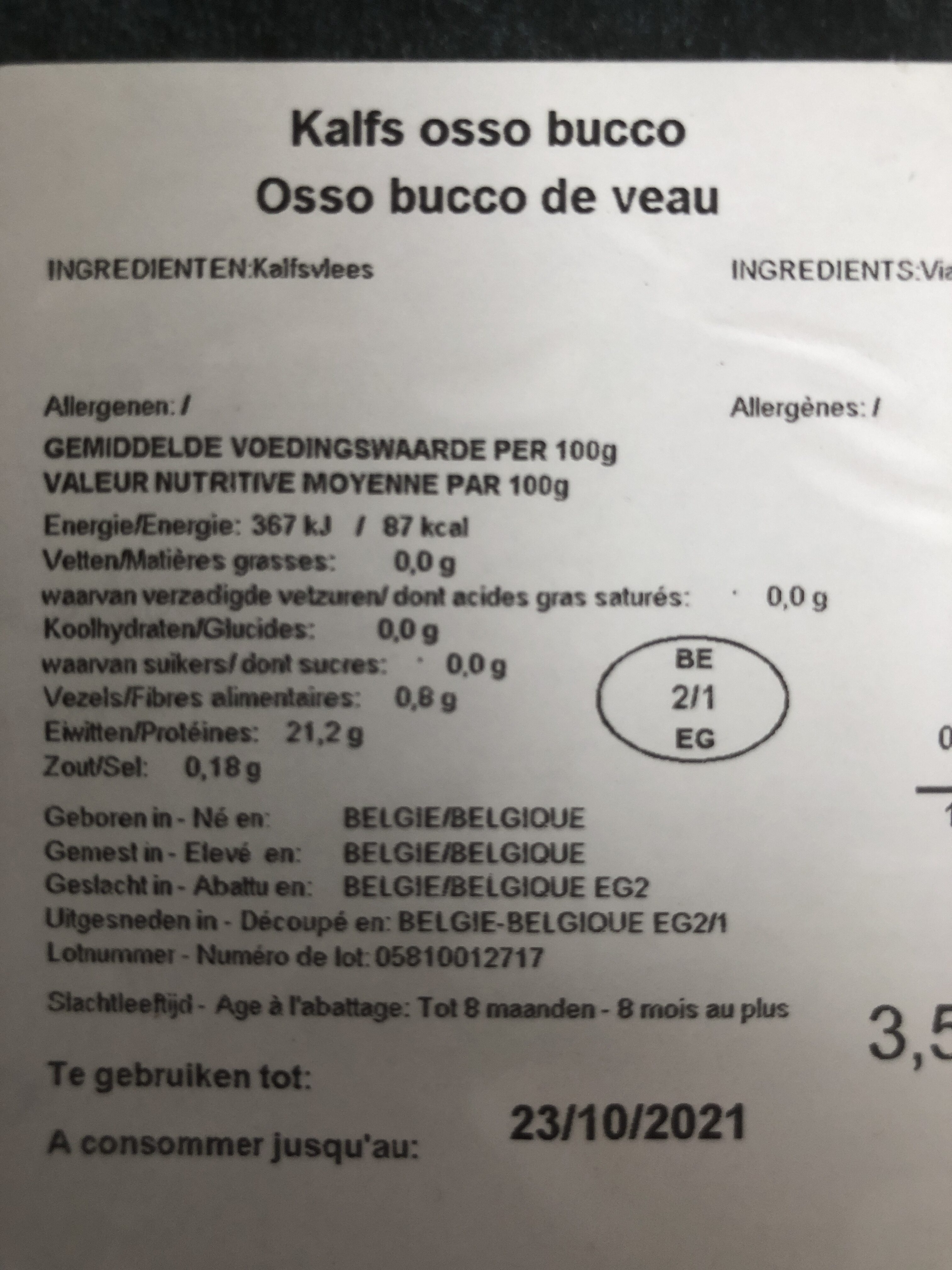 Osso Bucco de veau - Voedingswaarden - fr