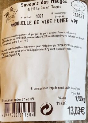 Andouille - Información nutricional - fr