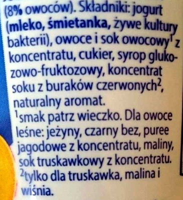 Jogurt kremowy z owocami - Ingredients - pl