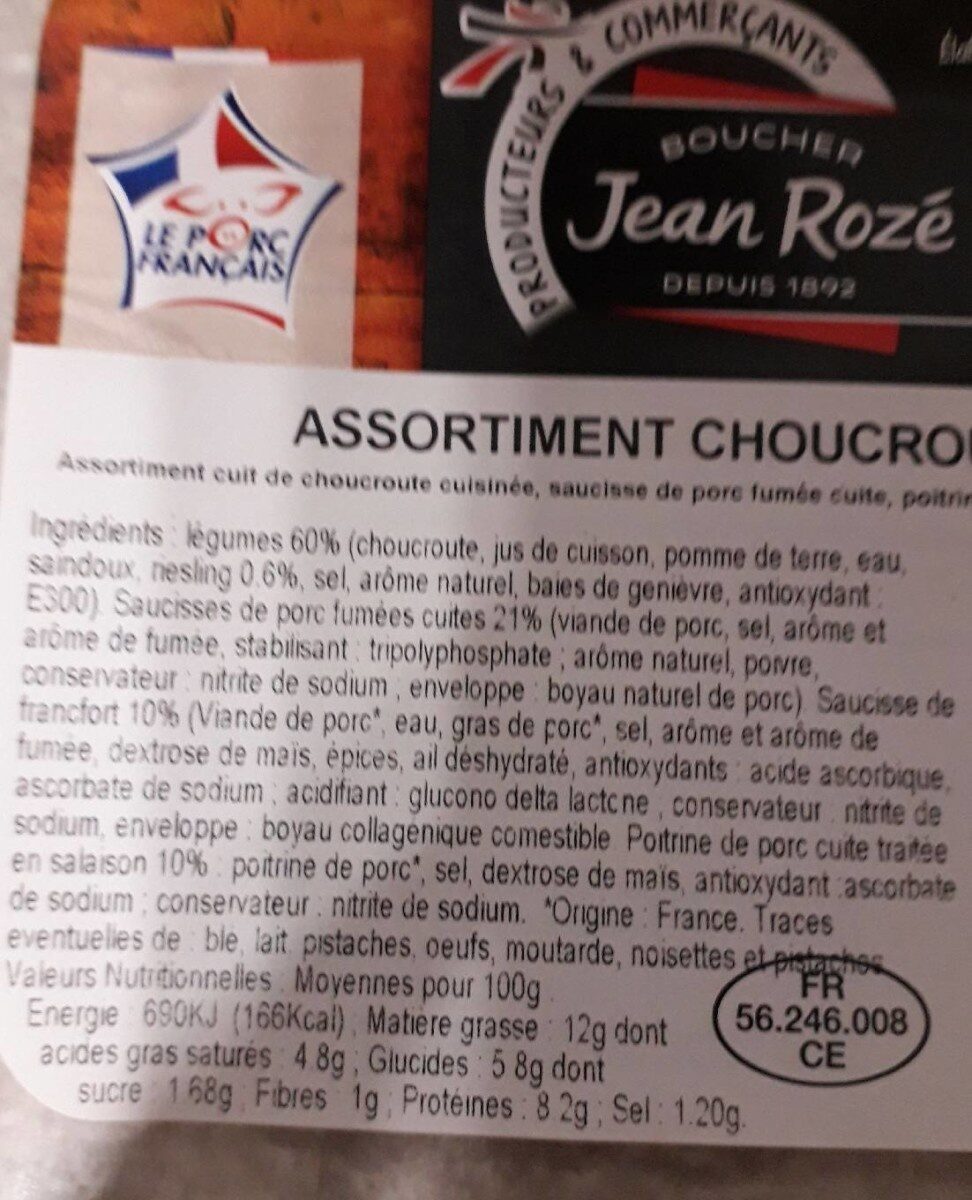 Assortiment choucroute - Nutrition facts - fr