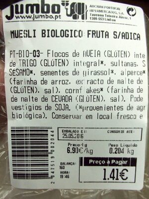 Muesli Biológico Fruta S/Adição - Produto