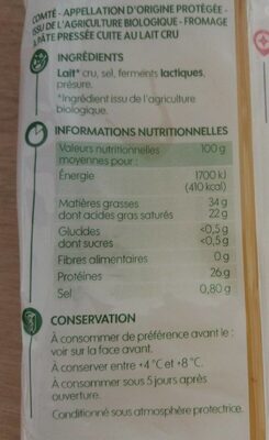 Comté - Nutrition facts