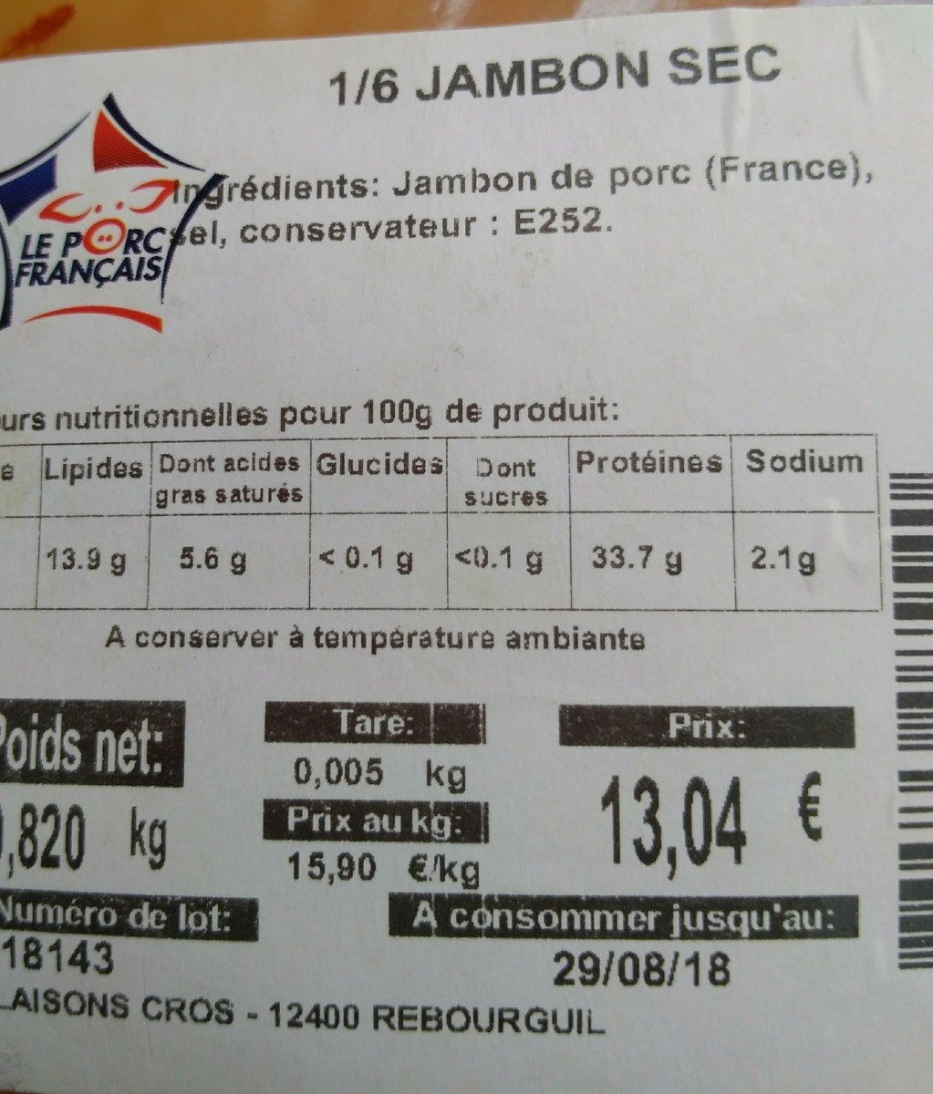 Jambon sec - Ingrediënten - fr