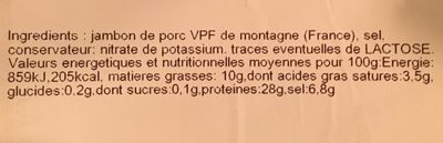 Jambon sec VPF de montagne - Ingredients - fr