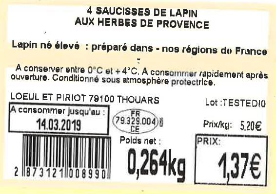 4 Saucisses de lapin aux herbes de Provence - Ingredients - fr