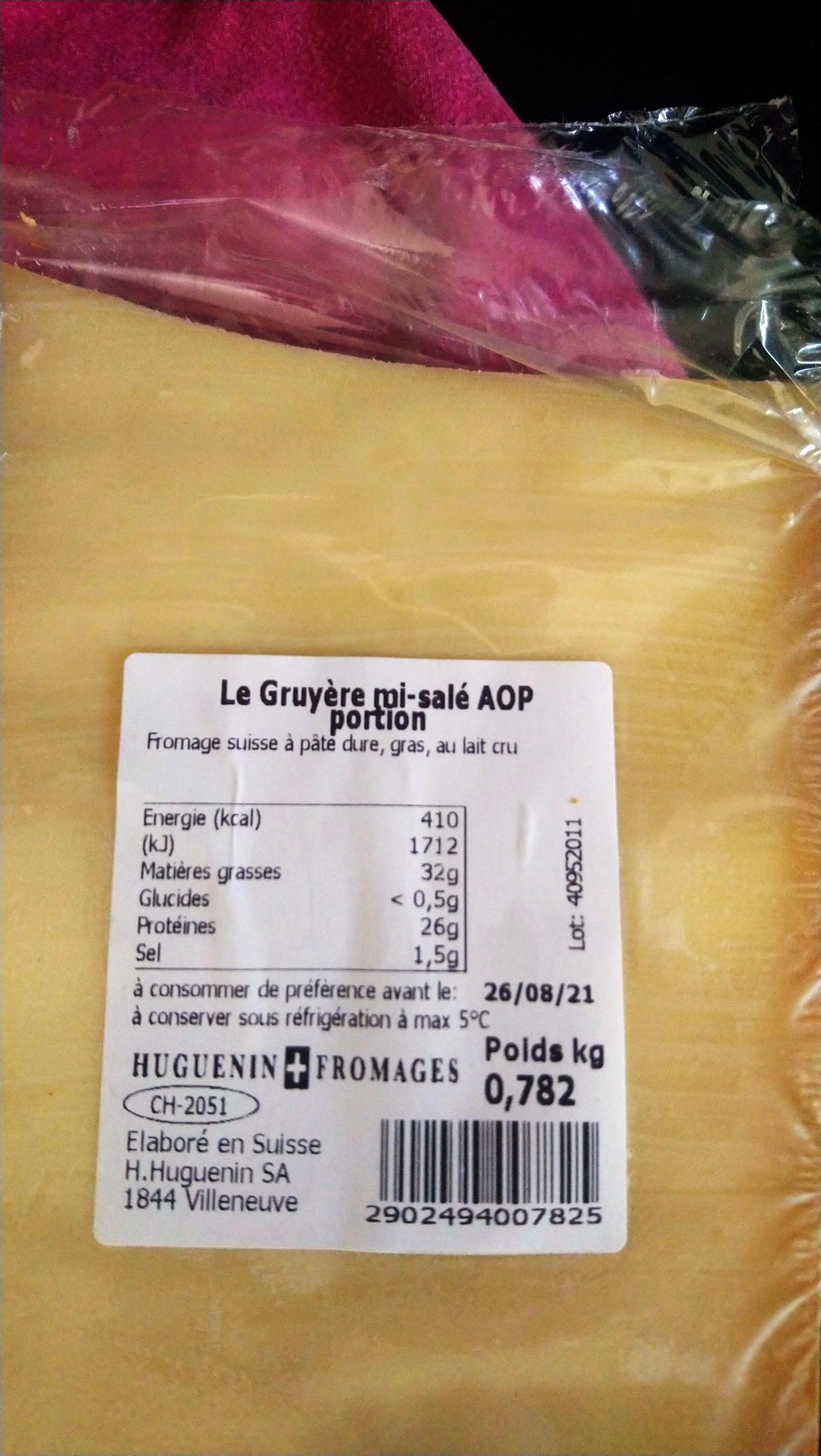 Gruyere mi-sale AOP - Ingredients - fr