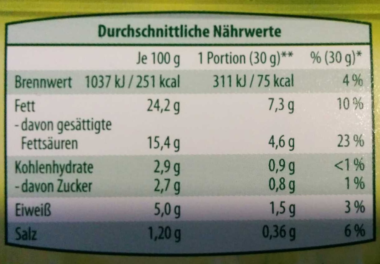 Frischkäse mit feinen Kräutern - Nutrition facts - de