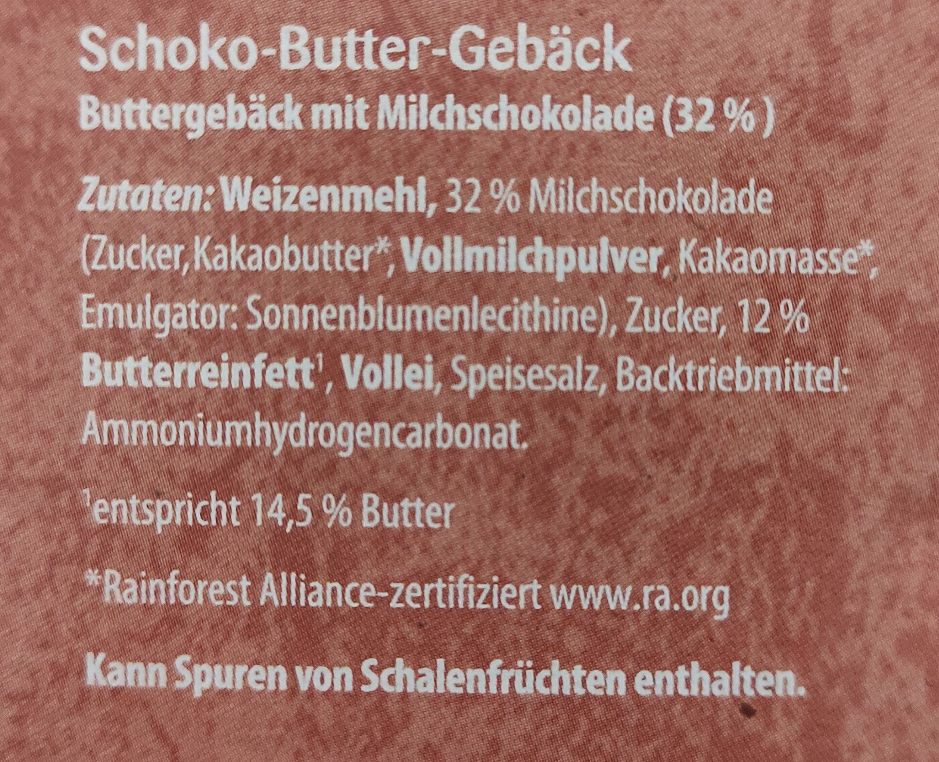 Schoko Butter Geback - Ingredients - de