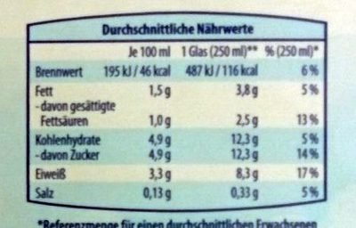 Frische fettarme Landmilch - Nährwertangaben