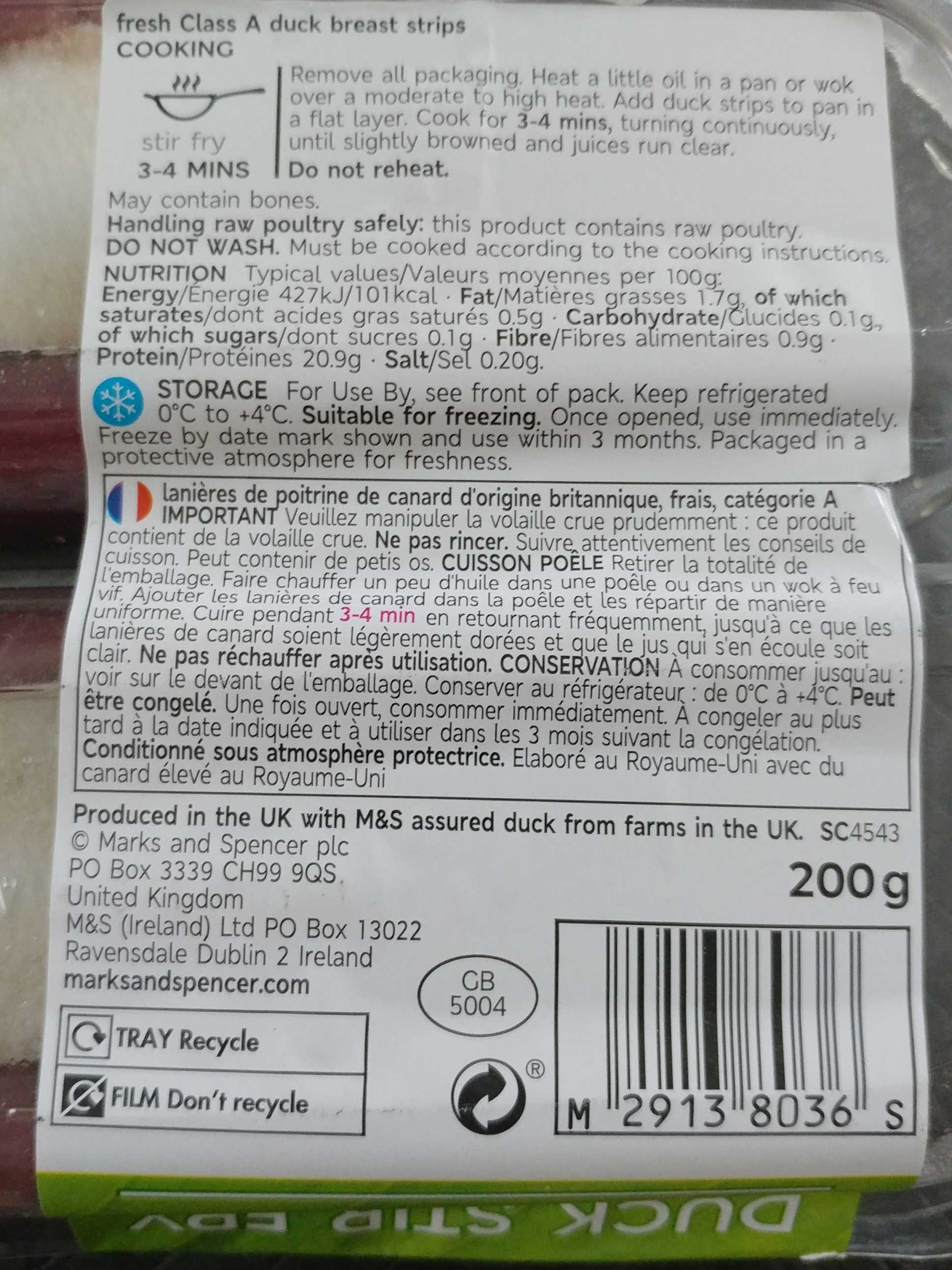 Duck stir fry strips - Nutrition facts