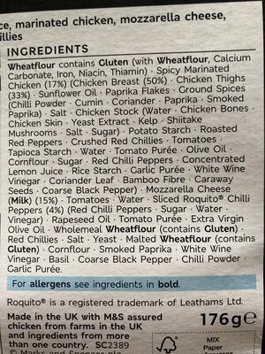Liste des ingrédients du produit spicy chicken rabbits pizza M&S 